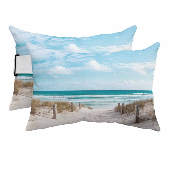 Outdoor Lumbar Pillows with Strap & Insert Blue Sky Recliner Head Pillow Pack of 2 Ocean Summer Beach Waterproof Headrest Patio Lounge Chair Pillows for Beach Office Chaise Chair 11x16 Inch