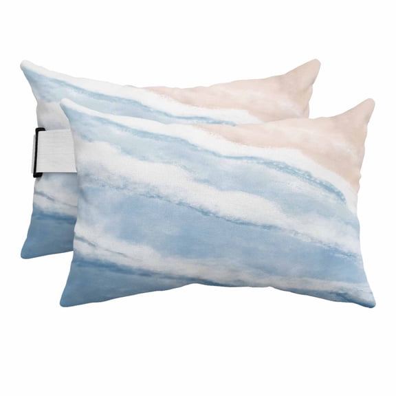Outdoor Lumbar Pillows with Strap & Insert Blue Waves Recliner Head Pillow Pack of 2 Gradient Summer Sandy Beach Waterproof Headrest Patio Lounge Chair Pillows for Beach Office 11x16 Inch