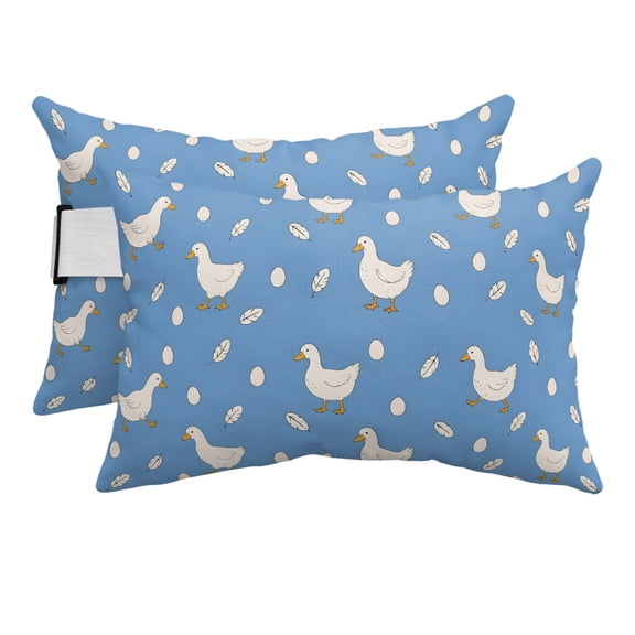 Outdoor Lumbar Pillows with Strap & Insert Blue White Goose Recliner Head Pillow Pack of 2 Small Eggs Floating Feathers Waterproof Headrest Patio Lounge Chair Pillows for Beach Office 11x16 Inch