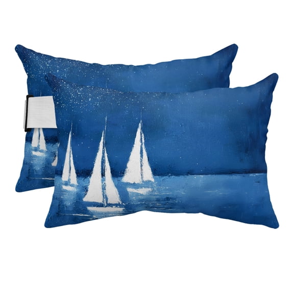 Outdoor Lumbar Pillows with Strap & Insert BlueSailing Boat Recliner Head Pillow Pack of 2 Peaceful Coastal Horizon Waterproof Headrest Patio Lounge Chair Pillows for Beach Office 11x16 Inch
