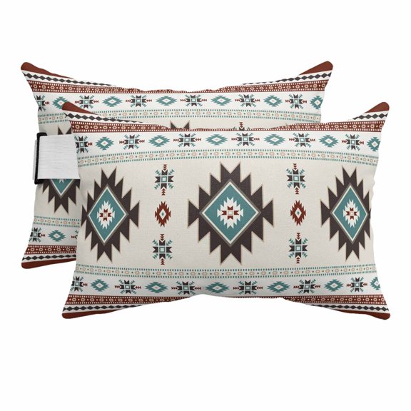 Outdoor Lumbar Pillows with Strap & Insert Bohemian Recliner Head Pillow Pack of 2 Southwest Tribal Aztec Geometric Waterproof Headrest Patio Lounge Chair Pillows for Beach Office 11x16 Inch