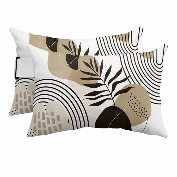 Outdoor Lumbar Pillows with Strap & Insert Boho Abstract Mid Century Recliner Head Pillow Pack of 2 Brown Modern Geometric Leaf Waterproof Patio Lounge Chair Pillows for Beach Office 11x16 Inch