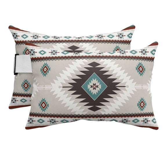 Outdoor Lumbar Pillows with Strap & Insert Brown Bohemian Recliner Head Pillow Pack of 2 Aztec Boho Tribal Style Waterproof Headrest Patio Lounge Chair Pillows for Beach Office 11x16 Inch