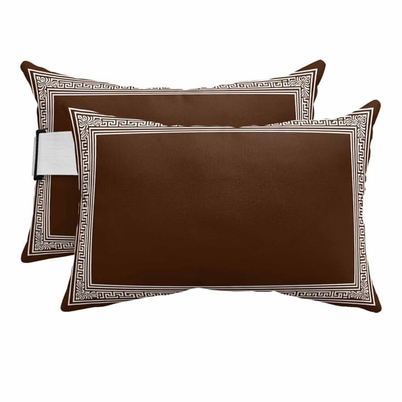 Outdoor Lumbar Pillows with Strap & Insert Brown Key Design Recliner Head Pillow Pack of 2 Geometric Back Print Waterproof Headrest Patio Lounge Chair Pillows for Beach Office 12x20 Inch