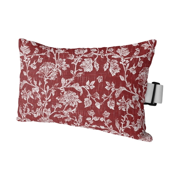 Outdoor Lumbar Pillows with Strap & Insert Burgundy Rose Leaves Recliner Head Pillow Floral Vines Branches Linen Waterproof Headrest Patio Lounge Chair Pillows for Beach Office 11x16 Inch