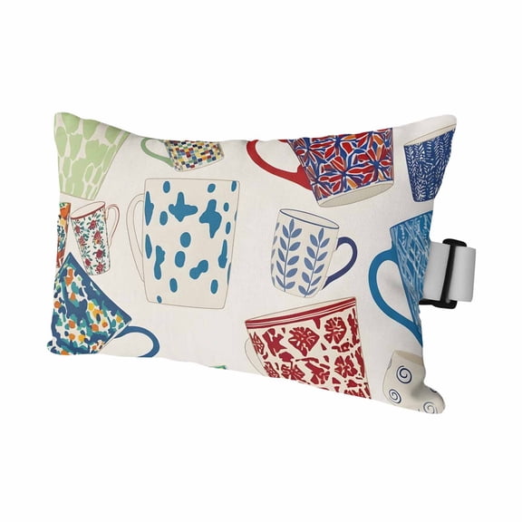 Outdoor Lumbar Pillows with Strap & Insert Ceramic Mugs Recliner Head Pillow Colorful Tea Cup Waterproof Headrest Patio Lounge Chair Pillows for Beach Office 11x16 Inch