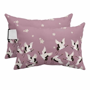 Outdoor Lumbar Pillows with Strap & Insert Cherry Blossom Crane Recliner Head Pillow Pack of 2 Japanese Style Pink Waterproof Headrest Patio Lounge Chair Pillows for Beach Office 11x16 Inch