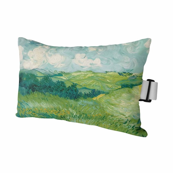 Outdoor Lumbar Pillows with Strap & Insert Cloud Sky Green Mountain Recliner Head Pillow Rolling Hills Oil Painting Waterproof Headrest Patio Lounge Chair Pillows for Beach Office 11x16 Inch