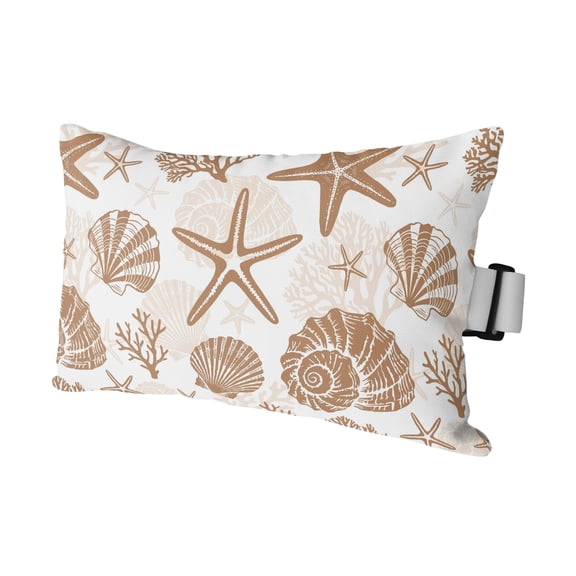 Outdoor Lumbar Pillows with Strap & Insert Coastal Starfish Shell Conch Recliner Head Pillow Brown Marine Life Waterproof Headrest Patio Lounge Chair Pillows for Beach Office 11x16 Inch
