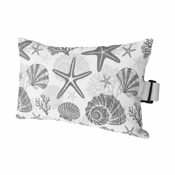 Outdoor Lumbar Pillows with Strap & Insert Coastal Starfish Shell Conch Recliner Head Pillow Gray Marine Life Waterproof Headrest Patio Lounge Chair Pillows for Beach Office 11x16 Inch