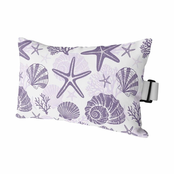 Outdoor Lumbar Pillows with Strap & Insert Coastal Starfish Shell Conch Recliner Head Pillow Purple Marine Life Waterproof Headrest Patio Lounge Chair Pillows for Beach Office 11x16 Inch