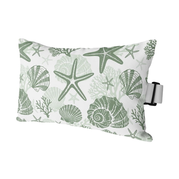 Outdoor Lumbar Pillows with Strap & Insert Coastal Starfish Shell Conch Recliner Head Pillow Sage Green Marine Life Waterproof Headrest Patio Lounge Chair Pillows for Beach Office 11x16 Inch