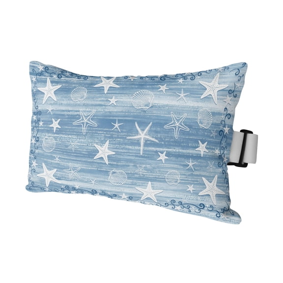 Outdoor Lumbar Pillows with Strap & Insert Coastal Starfish Shell Recliner Head Pillow Blue Star Rustic Stripes Grain Waterproof Headrest Patio Lounge Chair Pillows for Beach Office 11x16 Inch
