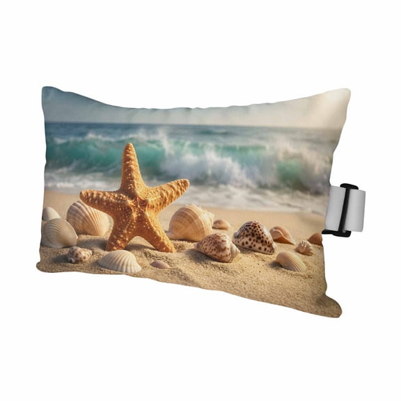 Outdoor Lumbar Pillows with Strap & Insert Coastal Starfish Shells Recliner Head Pillow Summer Sandy Beach Waterproof Headrest Patio Lounge Chair Pillows for Beach Office 11x16 Inch