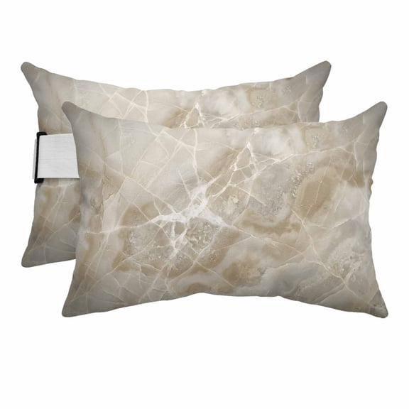 Outdoor Lumbar Pillows with Strap & Insert Cream Marble Recliner Head Pillow Pack of 2 Beige Stone Abstract Art Waterproof Headrest Patio Lounge Chair Pillows for Beach Office 11x16 Inch