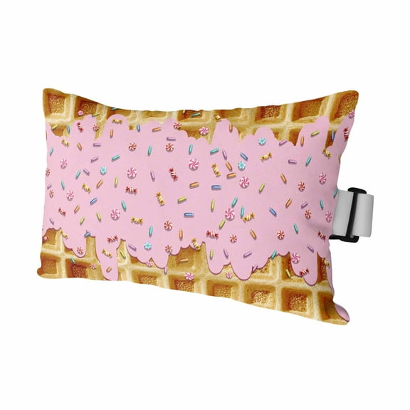 Outdoor Lumbar Pillows with Strap & Insert Creamy Sugar Waffles Recliner Head Pillow Pink Delicious Desert Waterproof Headrest Patio Lounge Chair Pillows for Beach Office 11x16 Inch
