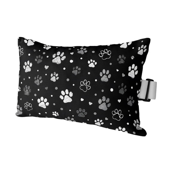 Outdoor Lumbar Pillows with Strap & Insert Dog Paw Print Recliner Head Pillow Black Cute Animal Tracks Waterproof Headrest Patio Lounge Chair Pillows for Beach Office 11x16 Inch