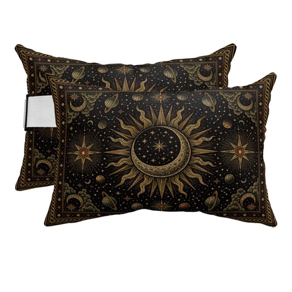 Outdoor Lumbar Pillows with Strap & Insert Galaxy Cosmic Astrology Recliner Head Pillow Pack of 2 Mystical Celestial Star Moon Waterproof Patio Lounge Chair Pillows for Beach Office 11x16 Inch