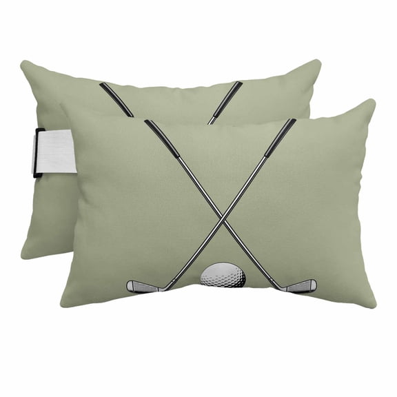 Outdoor Lumbar Pillows with Strap & Insert Golf Ball Club Recliner Head Pillow Pack of 2 Game Sports Sage Green Waterproof Headrest Patio Lounge Chair Pillows for Beach Office 12x20 Inch
