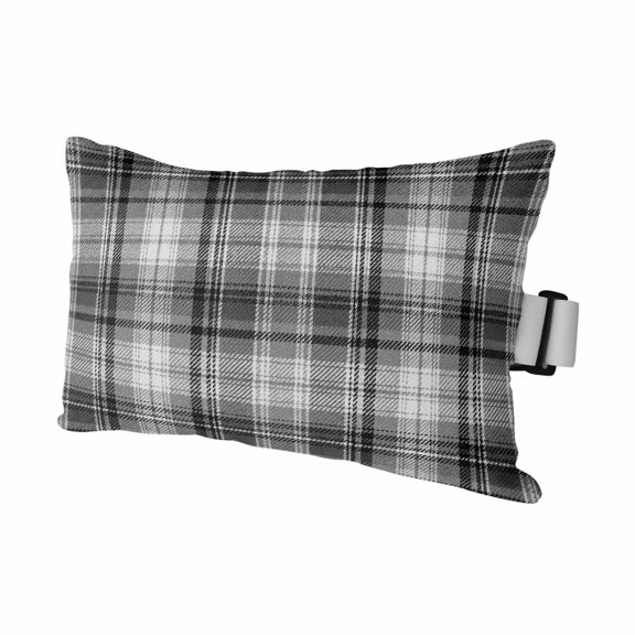 Outdoor Lumbar Pillows with Strap & Insert Gray Checked Plaid Recliner Head Pillow Stripes Woven Grid Waterproof Headrest Patio Lounge Chair Pillows for Beach Office 11x16 Inch