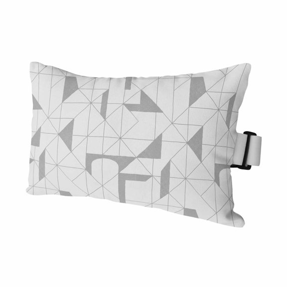 Outdoor Lumbar Pillows with Strap & Insert Gray Floating Broken Pieces Recliner Head Pillow Geometric Check Lines Waterproof Headrest Patio Lounge Chair Pillows for Beach Office 11x16 Inch
