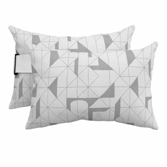 Outdoor Lumbar Pillows with Strap & Insert Gray Floating Broken Pieces Recliner Head Pillow Pack of 2 Geometric Check Lines Waterproof Headrest Patio Lounge Chair Pillows for Beach Office 11x16 Inch