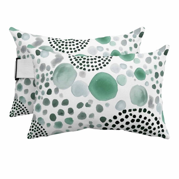 Outdoor Lumbar Pillows with Strap & Insert Green Bubble Dots Recliner Head Pillow Pack of 2 Modern Abstract Art Ink Waterproof Headrest Patio Lounge Chair Pillows for Beach Office 12x20 Inch