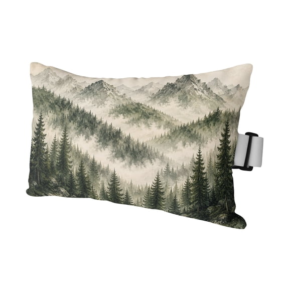 Outdoor Lumbar Pillows with Strap & Insert Green Forest Mountain Recliner Head Pillow Fog Peaks Pine Tree Waterproof Headrest Patio Lounge Chair Pillows for Beach Office 11x16 Inch