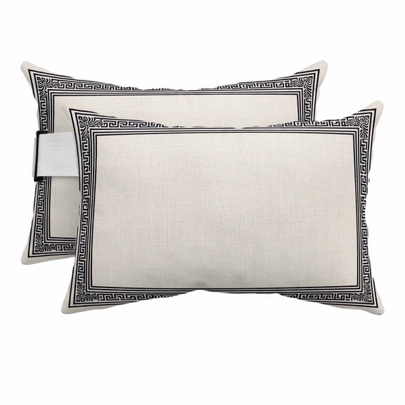 Outdoor Lumbar Pillows with Strap & Insert Khaki Linen Key Design Recliner Head Pillow Pack of 2 Geometric Back Print Waterproof Headrest Patio Lounge Chair Pillows for Beach Office 11x16 Inch