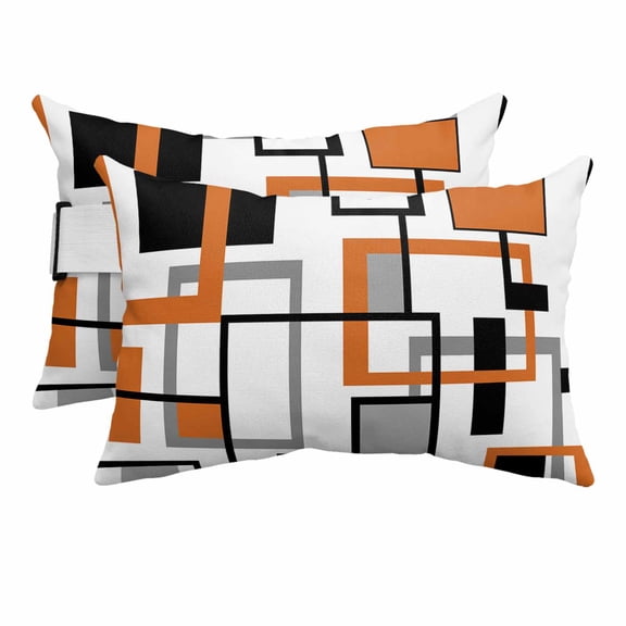 Outdoor Lumbar Pillows with Strap & Insert Modern Geometric Abstract Recliner Head Pillow Pack of 2 Mid Century Orange Waterproof Headrest Patio Lounge Chair Pillows for Beach Office 12x20 Inch