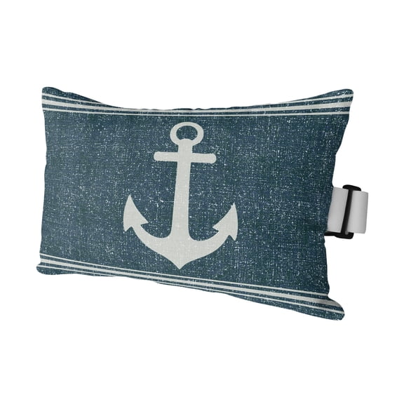 Outdoor Lumbar Pillows with Strap & Insert Nautical Ship Anchor Recliner Head Pillow Coastal Turquoise Linen Lines Waterproof Headrest Patio Lounge Chair Pillows for Beach Office 11x16 Inch