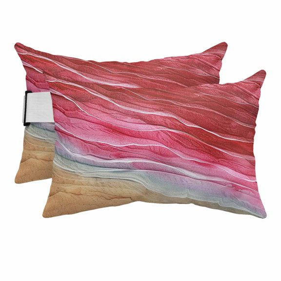 Outdoor Lumbar Pillows with Strap & Insert Ocean Wave Recliner Head Pillow Pack of 2 Ombre Pink Beach Waterproof Headrest Patio Lounge Chair Pillows for Beach Office Chaise Chair 11x16 Inch