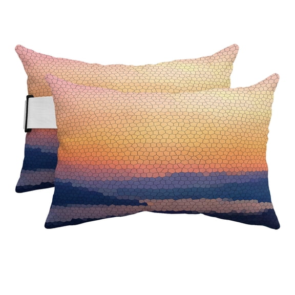 Outdoor Lumbar Pillows with Strap & Insert Orange Hexagonal Tiles Recliner Head Pillow Pack of 2 Ombre Honeycomb Waterproof Headrest Patio Lounge Chair Pillows for Beach Office 11x16 Inch