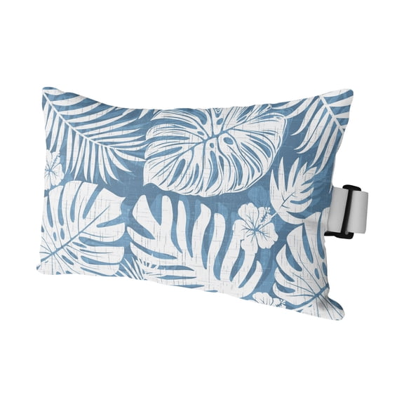 Outdoor Lumbar Pillows with Strap & Insert Palm Leaves Recliner Head Pillow Blue Jungle Leaf Monstera Plant Waterproof Headrest Patio Lounge Chair Pillows for Beach Office 11x16 Inch