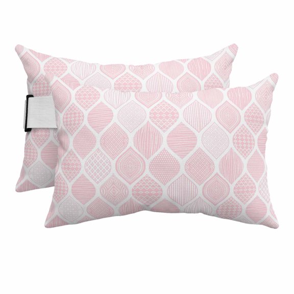 Outdoor Lumbar Pillows with Strap & Insert Pink Geometric Recliner Head Pillow Pack of 2 Abstract Moroccan Texture Waterproof Headrest Patio Lounge Chair Pillows for Beach Office 11x16 Inch