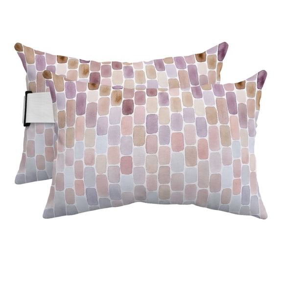 Outdoor Lumbar Pillows with Strap & Insert Pink Mosaic Tiles Recliner Head Pillow Pack of 2 Abstract Gradient Block Waterproof Headrest Patio Lounge Chair Pillows for Beach Office 11x16 Inch