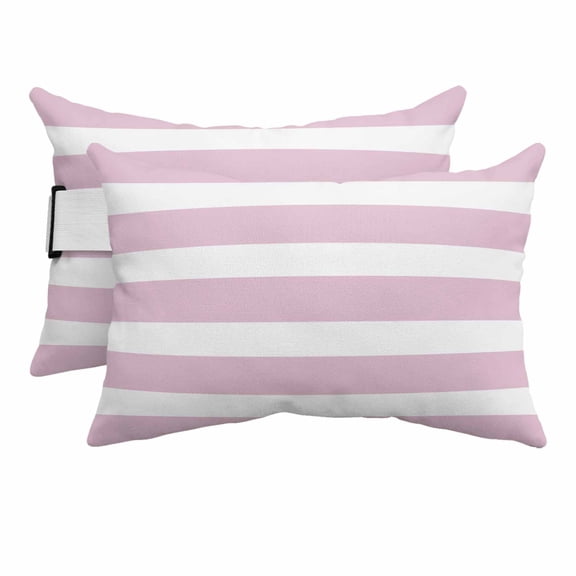 Outdoor Lumbar Pillows with Strap & Insert Pink Stripes Recliner Head Pillow Pack of 2 Simple Striped Waterproof Headrest Patio Lounge Chair Pillows for Beach Office Chaise Chair 11x16 Inch