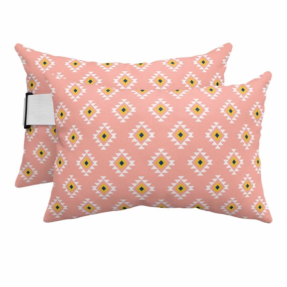 Outdoor Lumbar Pillows with Strap & Insert Pink Western Aztec Tribal Recliner Head Pillow Pack of 2 Geometric Boho Waterproof Headrest Patio Lounge Chair Pillows for Beach Office 11x16 Inch