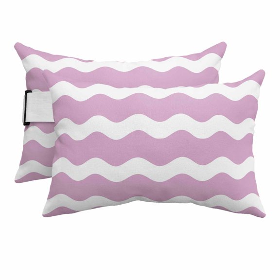 Outdoor Lumbar Pillows with Strap & Insert Pink and White Stripes Recliner Head Pillow Pack of 2 Sea Wave Waterproof Headrest Patio Lounge Chair Pillows for Beach Office Chaise Chair 11x16 Inch