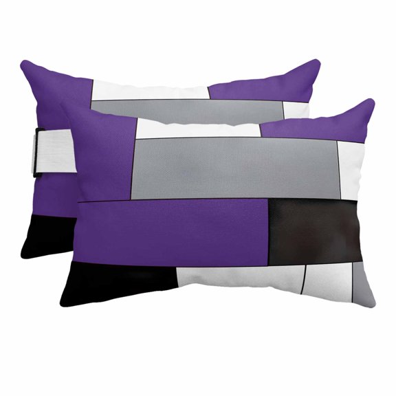 Outdoor Lumbar Pillows with Strap & Insert Purple Blocks Recliner Head Pillow Pack of 2 Geometric Abstract Art Waterproof Headrest Patio Lounge Chair Pillows for Beach Office 11x16 Inch
