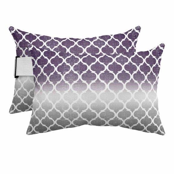 Outdoor Lumbar Pillows with Strap & Insert Purple and Gray Ombre Gradient Recliner Head Pillow Pack of 2 Morocco Pattern Waterproof Headrest Patio Lounge Chair Pillows for Beach Office 11x16 Inch