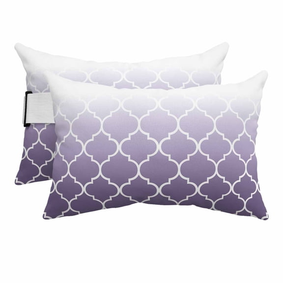 Outdoor Lumbar Pillows with Strap & Insert Purple Ombre Gradual Color Recliner Head Pillow Pack of 2 Morocco Pattern Waterproof Headrest Patio Lounge Chair Pillows for Beach Office 11x16 Inch