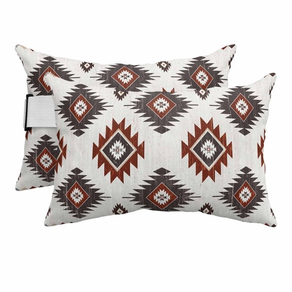 Outdoor Lumbar Pillows with Strap & Insert Red Brown Boho Aztec Recliner Head Pillow Pack of 2 Southwest Tribal Style Waterproof Headrest Patio Lounge Chair Pillows for Beach Office 11x16 Inch