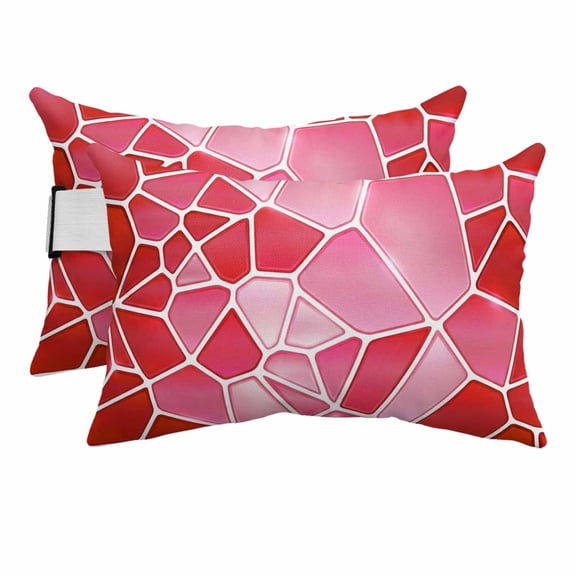 Outdoor Lumbar Pillows with Strap & Insert Red Ceramic Tiles Recliner Head Pillow Pack of 2 Abstract Art Puzzles Structure Waterproof Headrest Patio Lounge Chair Pillows for Beach Office 12x20 Inch