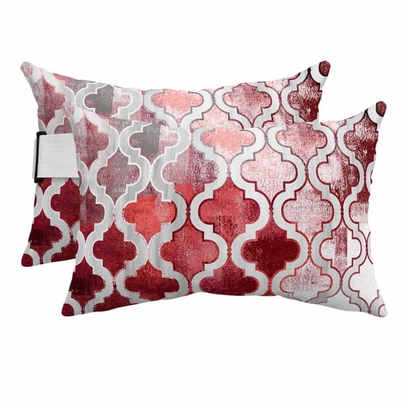 Outdoor Lumbar Pillows with Strap & Insert Red Morocco Pattern Recliner Head Pillow Pack of 2 Abstract Graffiti Art Waterproof Headrest Patio Lounge Chair Pillows for Beach Office 11x16 Inch
