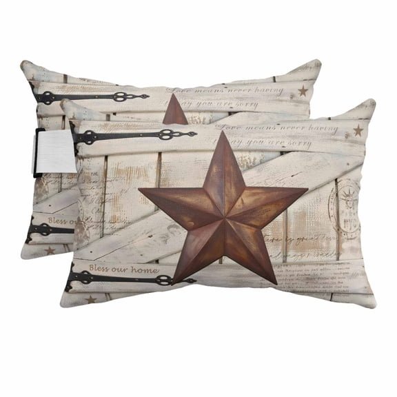 Outdoor Lumbar Pillows with Strap & Insert Rusty Barn Star Doors Recliner Head Pillow Pack of 2 Brown Retro Rustic Walls Waterproof Headrest Patio Lounge Chair Pillows for Beach Office 11x16 Inch