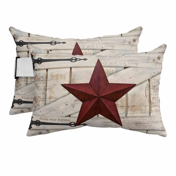 Outdoor Lumbar Pillows with Strap & Insert Rusty Barn Star Doors Recliner Head Pillow Pack of 2 Red Retro Rustic Walls Waterproof Headrest Patio Lounge Chair Pillows for Beach Office 11x16 Inch
