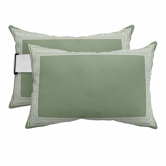Outdoor Lumbar Pillows with Strap & Insert Sage Green Key Design Recliner Head Pillow Pack of 2 Geometric Back Print Pattern Waterproof Patio Lounge Chair Pillows for Beach Office 11x16 Inch