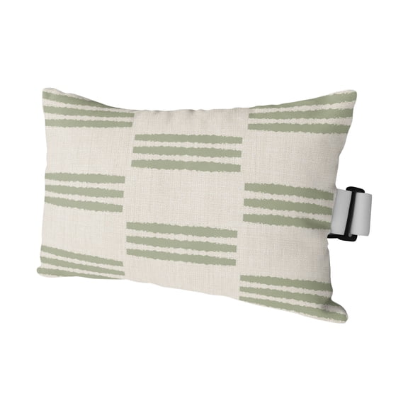 Outdoor Lumbar Pillows with Strap & Insert Sage Green Linear Rows Recliner Head Pillow Modern Horizontal Lines Waterproof Headrest Patio Lounge Chair Pillows for Beach Office 11x16 Inch