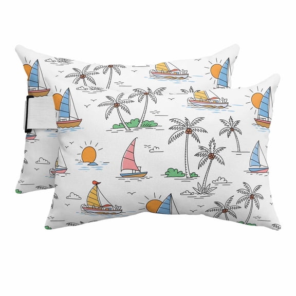 Outdoor Lumbar Pillows with Strap & Insert Sailing Coconut Tree Recliner Head Pillow Pack of 2 Sun Cloud Surfing Waterproof Headrest Patio Lounge Chair Pillows for Beach Office 11x16 Inch